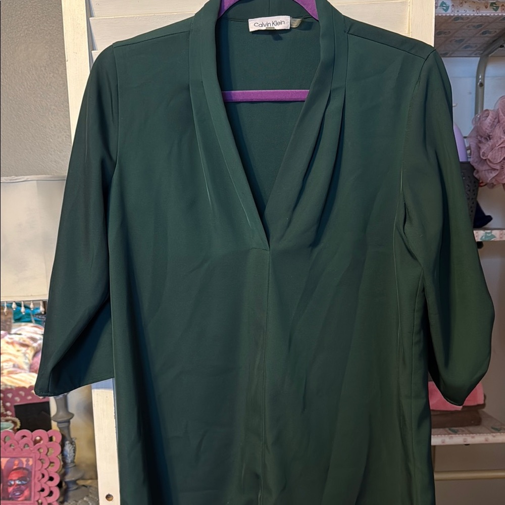 Calvin Klein Deep Green Blouse can be word with sleeves tabbed or 3/4 length